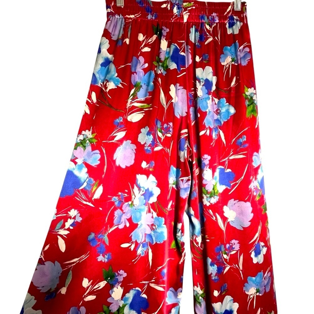Christy Lynn ‘Jade’ Crimson Fleur Silk Wide Leg Elastic Waist Pant Size Small - Picture 7 of 10